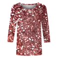 thumbnail image 4 of YUGYXL Womens 3/4 Length Sleeve Shirts Plus Size Tops Sparkly Sequin Print Tshirts Casual Crew Neck Lightweight Blouse Ladies Tunics Fit Tees, 4 of 5