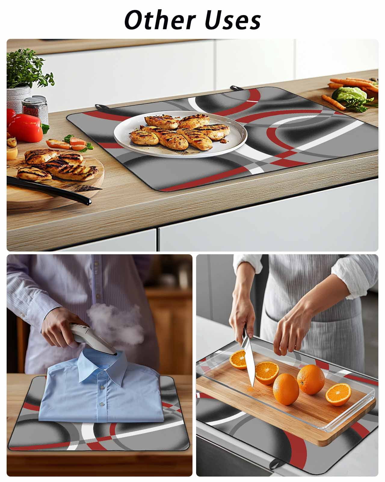 Stove Top Covers for Electric Stove, Grey Geometric Glass Stovetop Cover Protector, Modern Abstract Black White Red Striped Induction Cooktop Protector Oven Mat for Kitchen Countertop 24"x21"