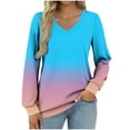 thumbnail image 3 of Feancey V Neck Tops for Women Trendy Gradient Print Long Sleeve T-Shirts Dressy Casual Business Work Blouse Comfy Loose Cute Tees Sky Blue M, 3 of 6