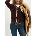 thumbnail image 6 of Women's Cropped Cardigan Sweaters Fall Long Sleeve Button Down Color Block Knit Outwear Coats Brown L, 6 of 8