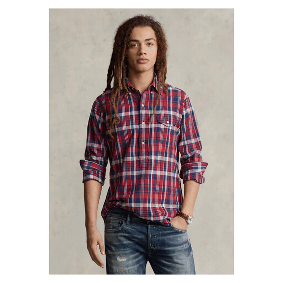 Polo Ralph Lauren Shirt Men's Multi Cotton Plaid Classic Fit Button Down MXX167 (Red,Regular,L)