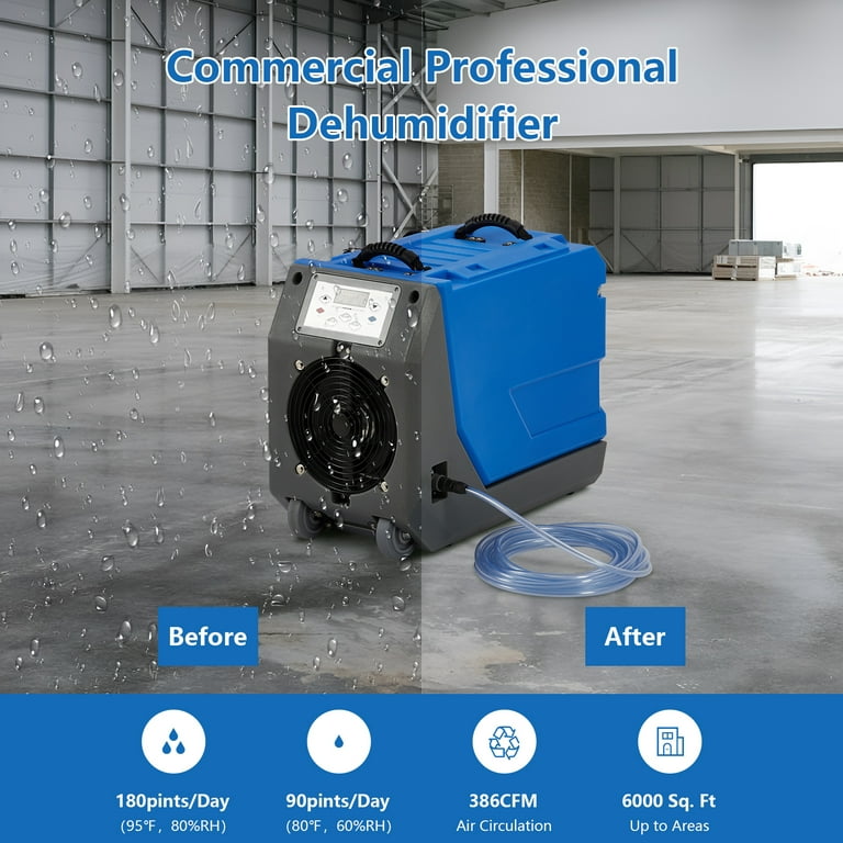 Commercial Dehumidifier with Pump and Drain Hose, Blue/Grey
