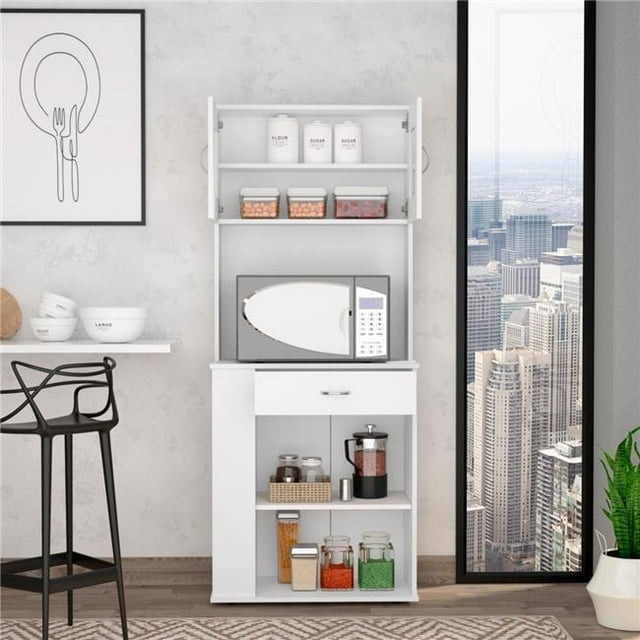 HomeRoots 473314 Armoire de Garde-Manger Blanche avec Deux Panneaux de Porte et Étagères Latérales Ouvertes