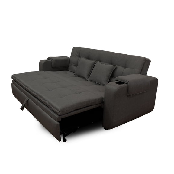 Sofa cama Plegable Mobydec Ankor en Lino Gris Oxford con Portavasos
