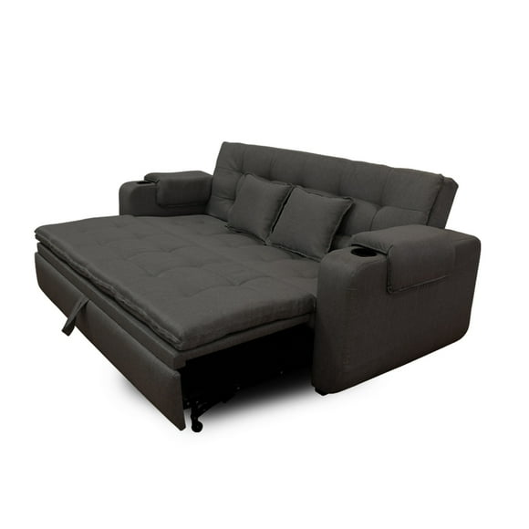 Sofa cama Plegable Mobydec Ankor en Lino Gris Oxford con Portavasos
