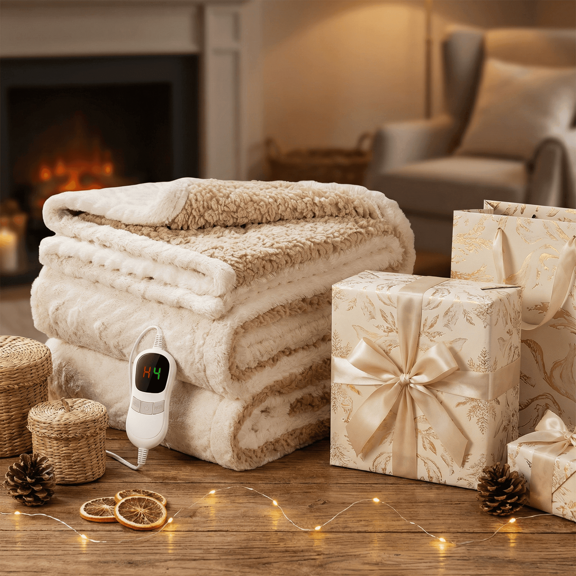 MARNUR Heated Blanket Extra-Large Electric Throw, White Jacquard Faux Fur and Sherpa, Machine Washable Heated Throw Blanket, 4H Timer & 10 Heat Levels, for Home, Sofa, Office, 50"x 72"