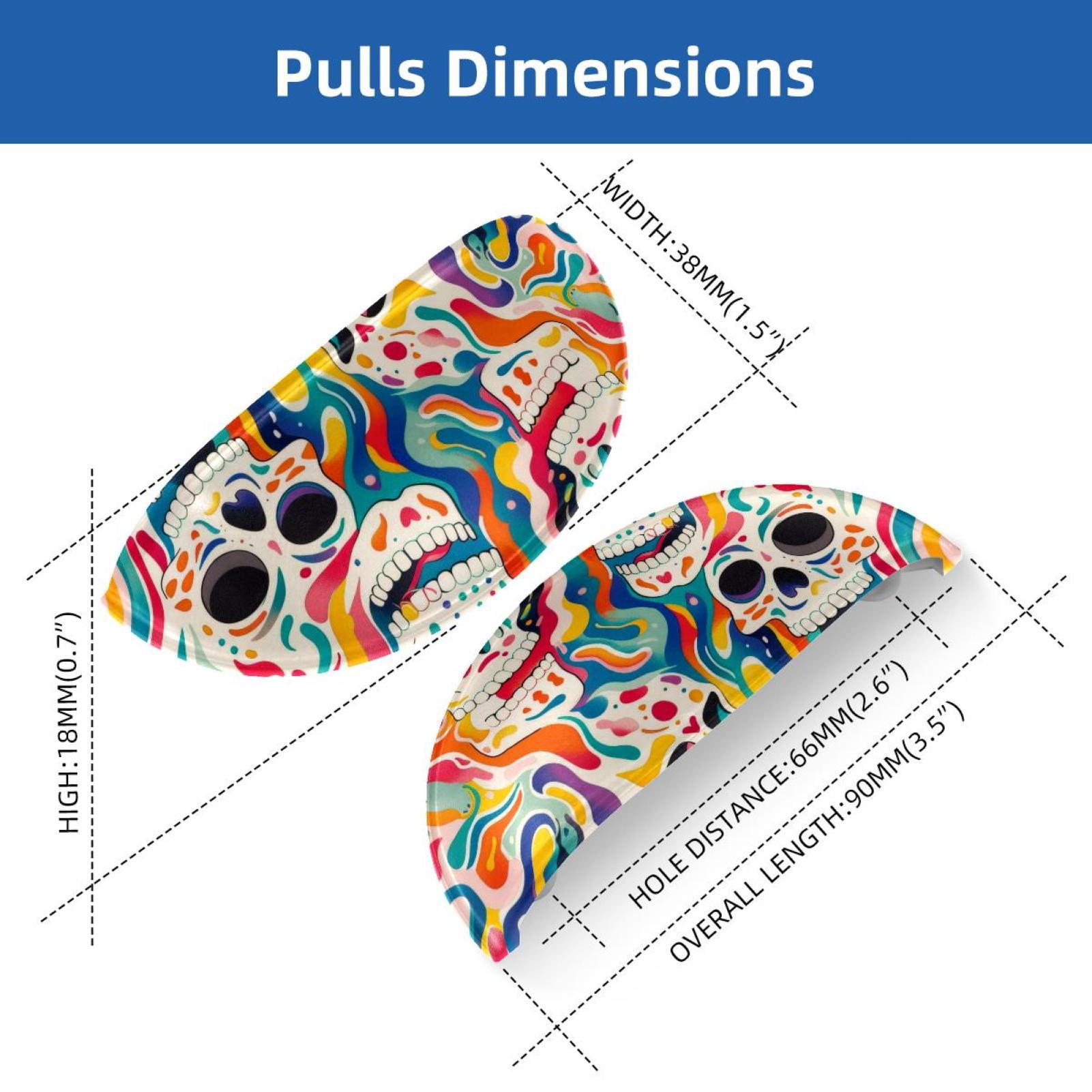 PhooArto 6 Pcs Cup Drawer Pulls, Colorful Skull Pattern Shell Shape Handles Cabinet Knobs for Dresser Cupboard Closet Wardrobe with Screws