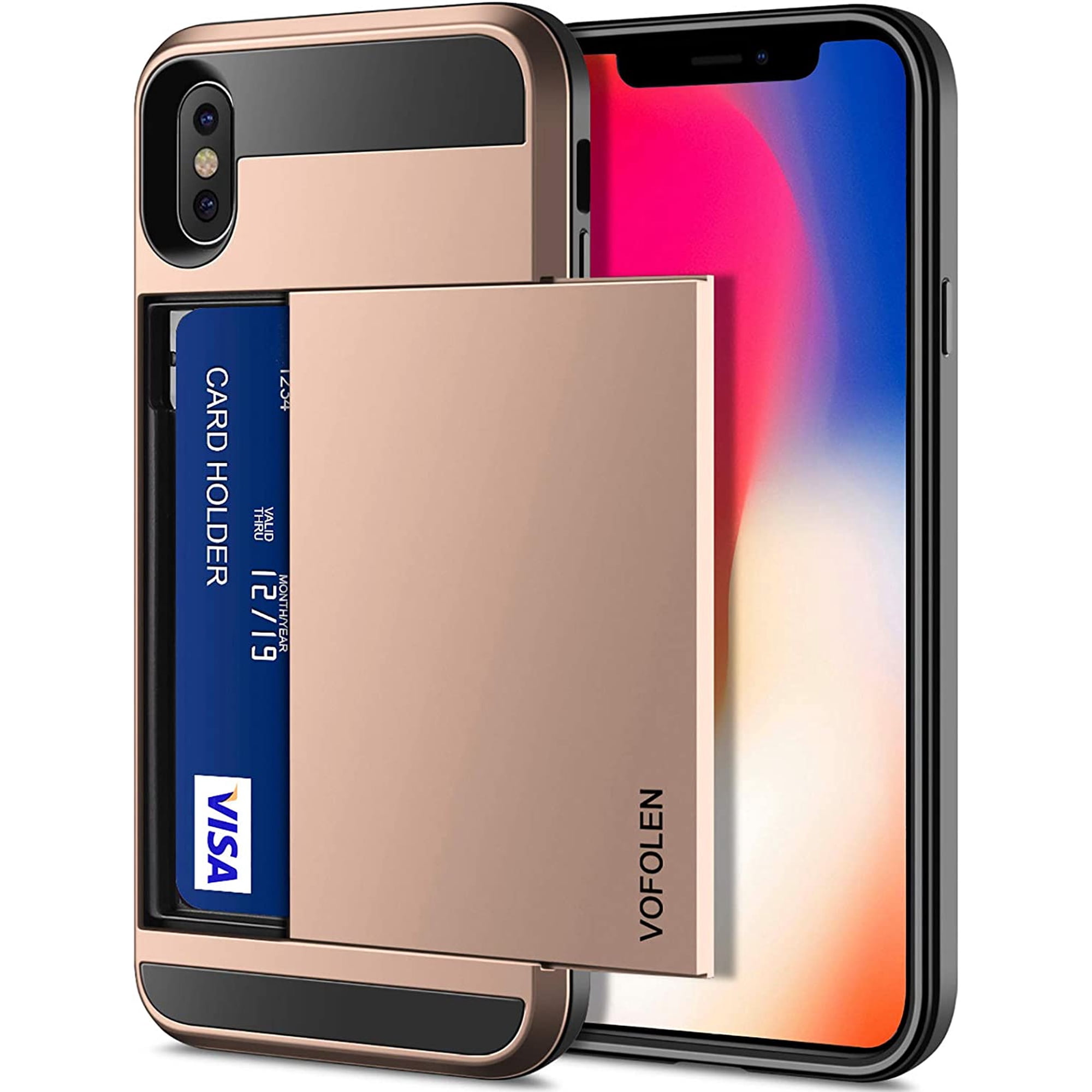Case for iPhone Xs Max Case Wallet Card Holder Sliding Cover Credit Card Slot ID Pocket Dual Layer Protective Hard Shell Hybrid TPU Bumper Armor Case for iPhone Xs Max 10S Max -Rose Gold