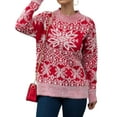 thumbnail image 3 of QAFOPEH Women Christmas Snowflake Print Round Neck Rowan Long Sleeve Knitwear Top, 3 of 7