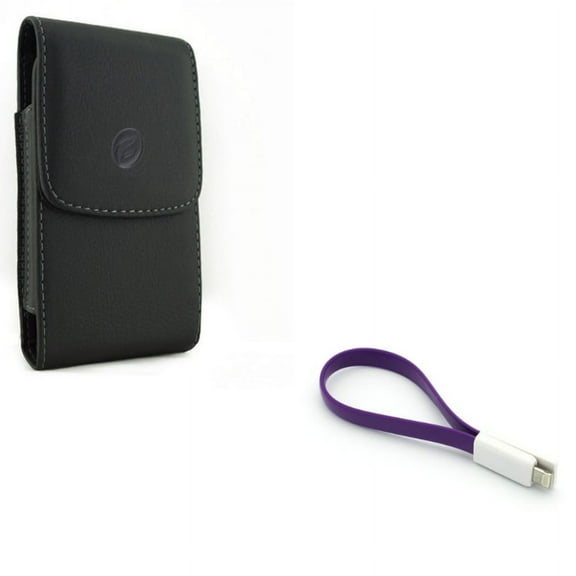 Holster Leather Case Belt Clip w Cord Charger Short USB Cable Charger Power Cord for iPhone XS Max,8 PLUS,7 Plus,11 Pro Max,6S Plus,6 Plus Models