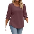 thumbnail image 3 of WellSize 3/4 Sleeve Womens Plus Size Tops Dressy Square Neck Casual Blouses Smocked Cuffs Summer Shirts, 3 of 7