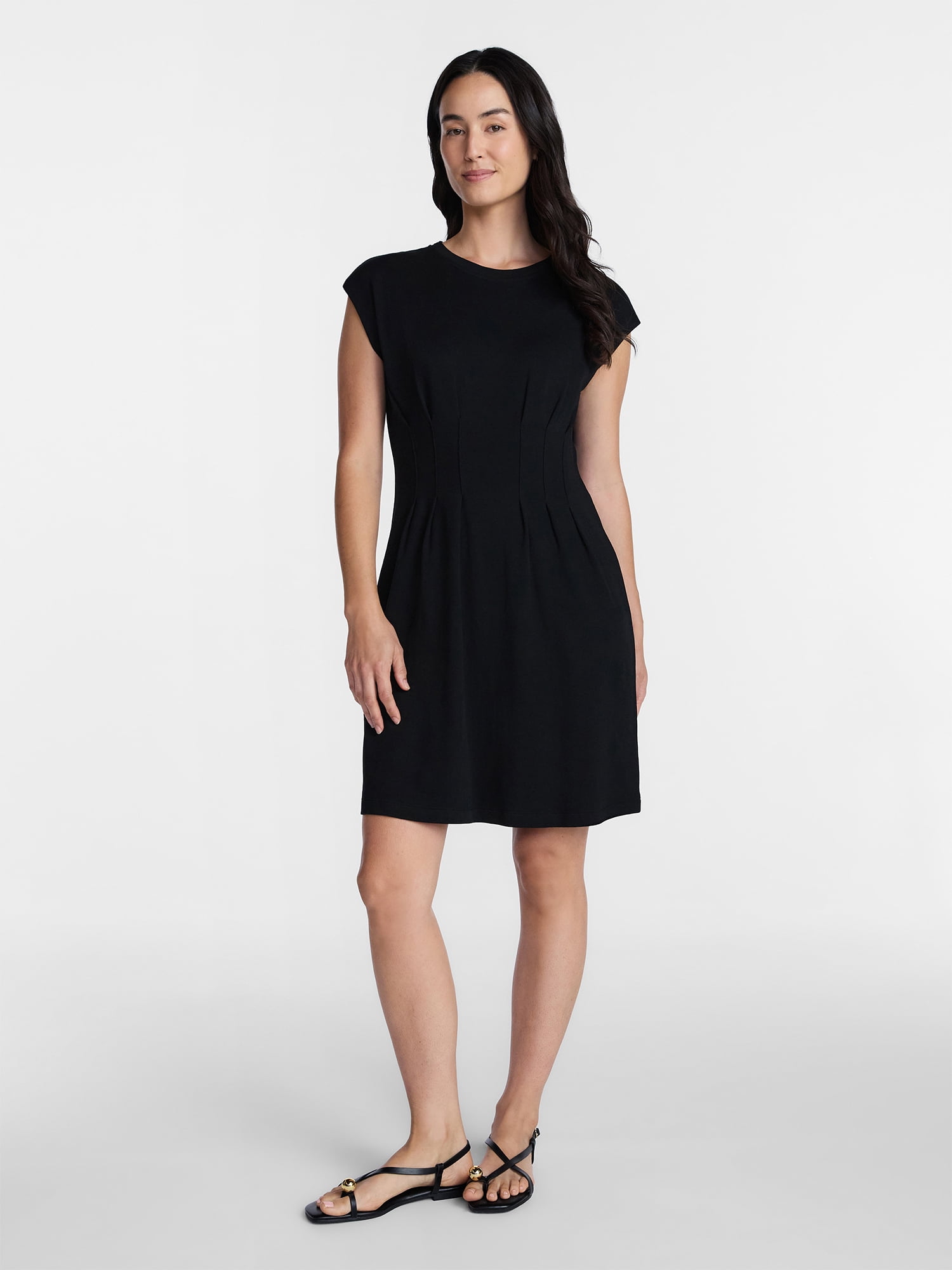 Time and Tru Women's Pleated Waist Cotton Mini Dress, Sizes XS-XXXL