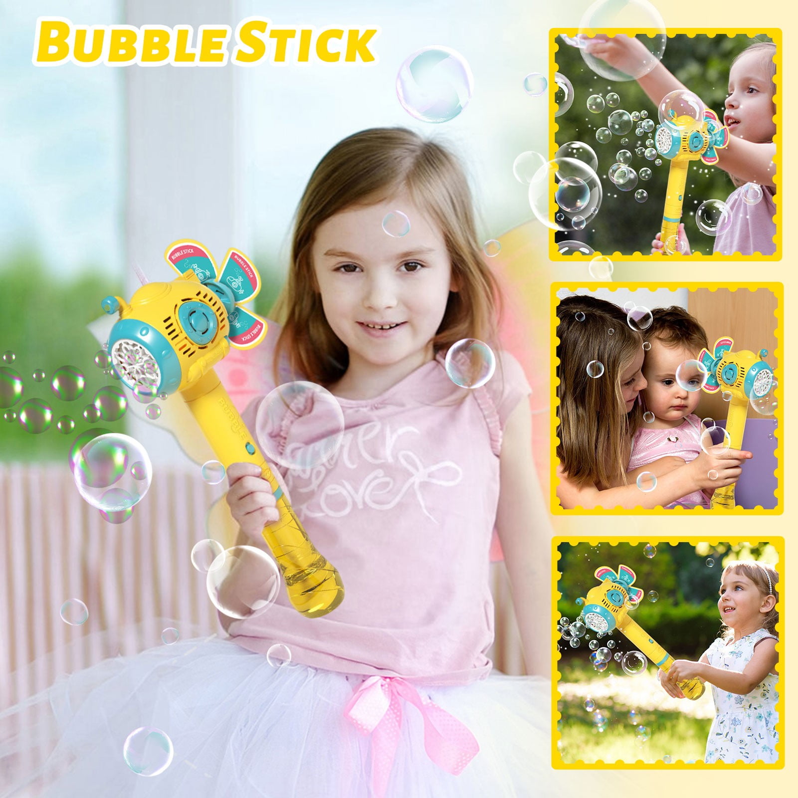 Electric Bubble Stick with Lights and Automatic Bubble Spray, Handheld Bubble Blowing Machine for Outdoor Party Camping Festival Wedding with 180ml Bubble Solution