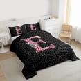 thumbnail image 3 of jejeloiu Pink Flowers Blossom Full Size Comforter Sets,First Letter E Bedding Sets For Leopard Print Lover Reversible 3pcs, 3 of 8