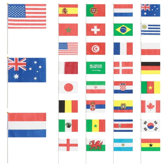 32PCS Hand Held Small National Flag On Stick International World Country Stick Flags Banners for Bar Party Decoration