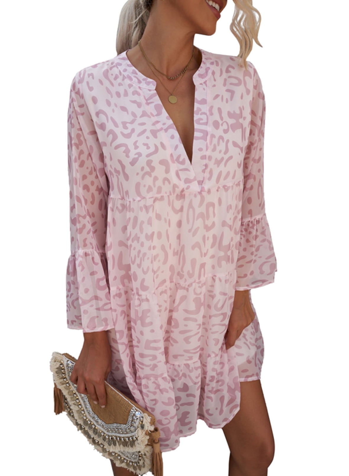 Alvaq Womens Long Sleeve V Neck Tunic 