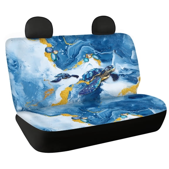 FUIALDOLG Blue Gold Sea Turtle, Stretch Car Rear Seat Covers Set of 2 Durable Machine Washable Car Seat Covers for Car Interior Work