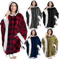 thumbnail image 2 of Manta con capucha gruesa y cálida para mujer, manta con capucha usable, manta de lana suave a cuadros, capa de franela, chal para el hogar, Invierno, 2 of 4