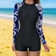 thumbnail image 5 of TaTaai Women Long Sleeve Full Zip One Piece Wetsuit Printed Conservative Surf Diving Swimsuit Stretch Ladies Beach Vacation Wear UV Protection Comfortable Swimwear Gift, 5 of 7