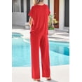 thumbnail image 6 of PRETTYGARDEN Women's Summer 2 Piece Matching Lounge Sets Short Sleeve Shirts Tops Wide Leg Pants Travel Airport Outfits, 6 of 7