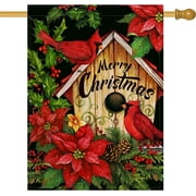 JANI Merry Christmas Cardinal Poinsettia Garden Flag, Winter Holiday Xmas Yard Outdoor Home Decorative Small Flag, Red Bird House Flowers Outside Decoration Farmhouse Burlap Decor Double Sided 12x18