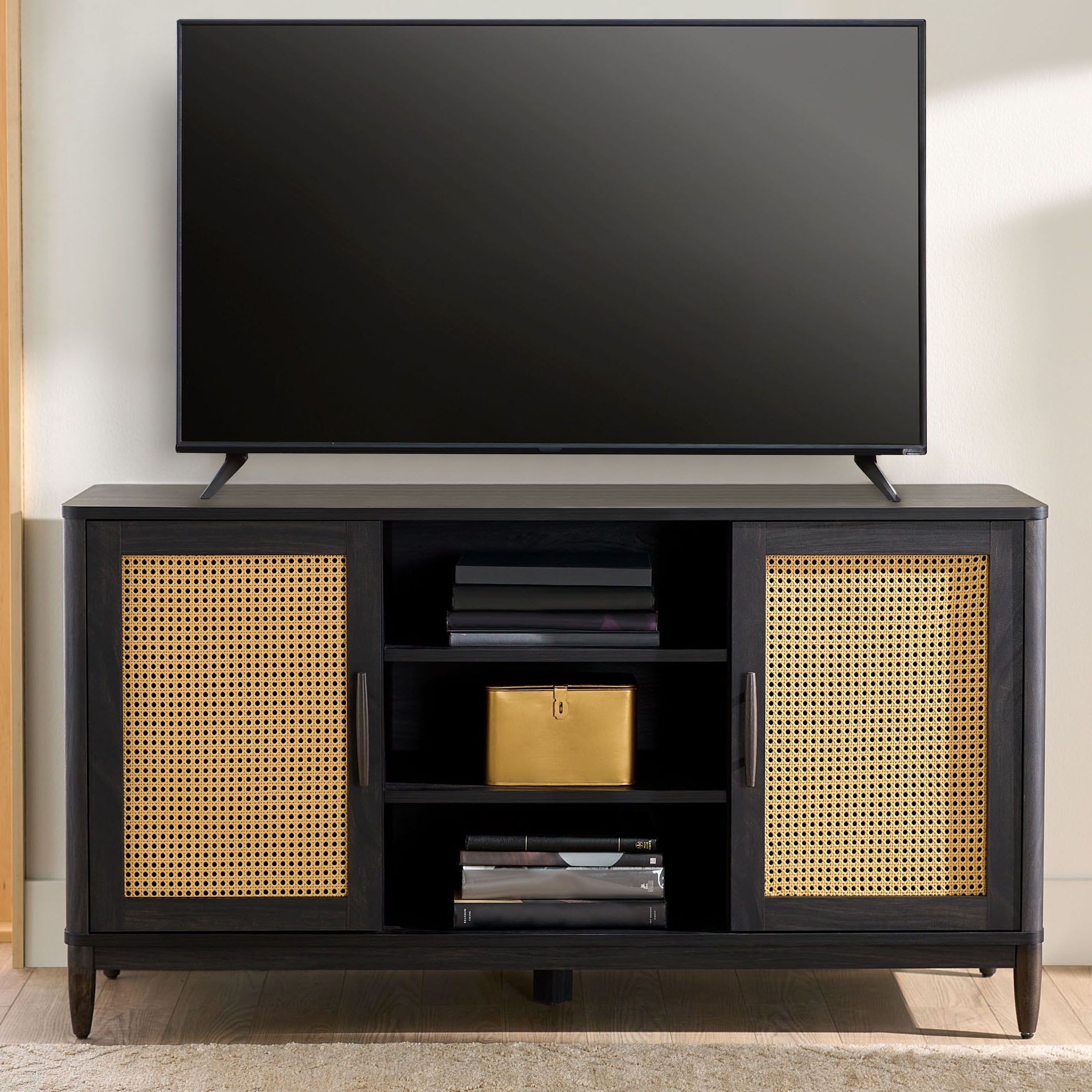 Better Homes & Gardens Springwood Cane TV Stand for TV's up to 65", Charcoal Finish