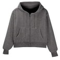 thumbnail image 2 of Duoif Womens Zip up Hoodies Short Zippered Solid Color Sweatshirt Jackets for Women Dark Gray L, 2 of 9