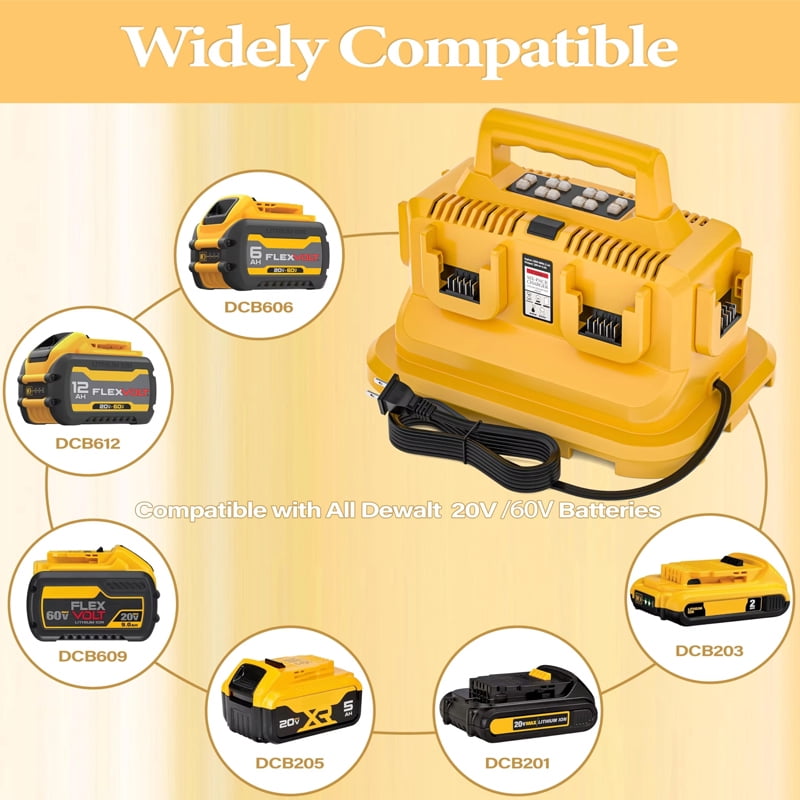 6-Ports For Dewalt Rapid Battery Charger Station,Replacement for De*walt Flexvolt 20V/60V Battery DCB200 DCB205 DCB606 DCB609