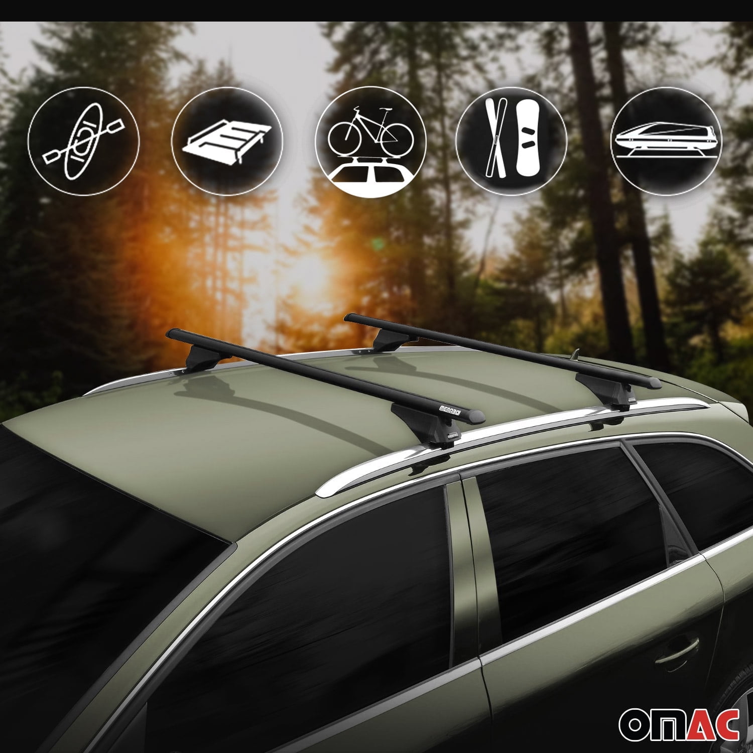 OMAC Top Roof Racks Cross Bars for Kia Sportage 2023-2025 Black Aluminium 2 Pcs Anti-Theft for Travel Kayak Canoe Surf Ski Snowboard Camping