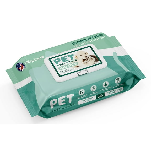 MagiCare Clean & Groom Wipes for Dogs & Cats, Unscented - 100ct Pet Wipes for Paws, Ears, and Skin - Deodorizing and Gentle for Sensitive Skin, Made in USA