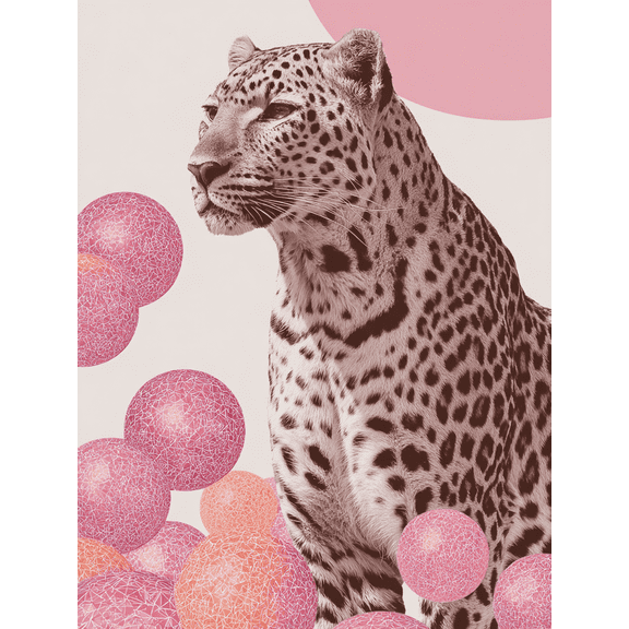 UXIEQU Leopard and Pink Spheres Canvas Wall Art Print 15.75x11.81 Inches
