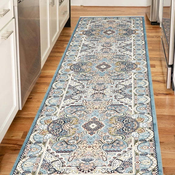 Unique Loom Narenj Collection Area Rug - Glasgow (3' x 13' 1" Runner Blue/Black)
