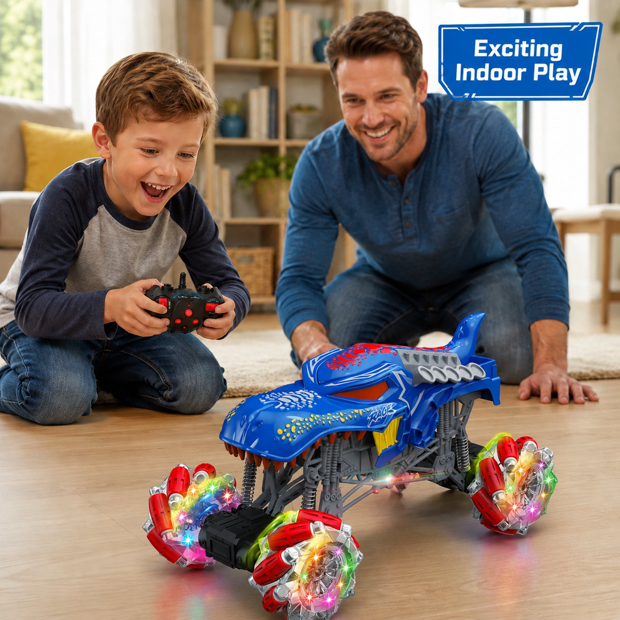 Remote Control Stunt Car for Kids, 1:16 4WD RC Monster Truck with 360° Spin, Sideways Drift, Omnidirectional Wheels, Blue