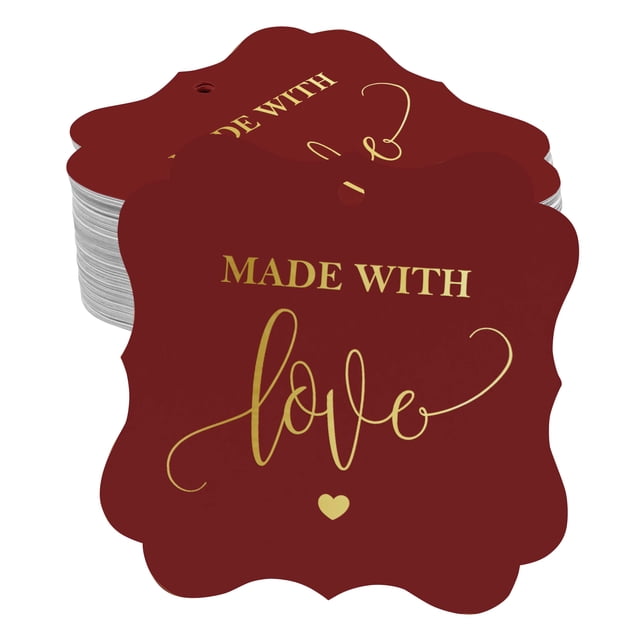 Inkdotpot Pack Of 100 Real Gold Foil Bracket Shape Paper Tags Made With Love Wedding Favor Hang Tags