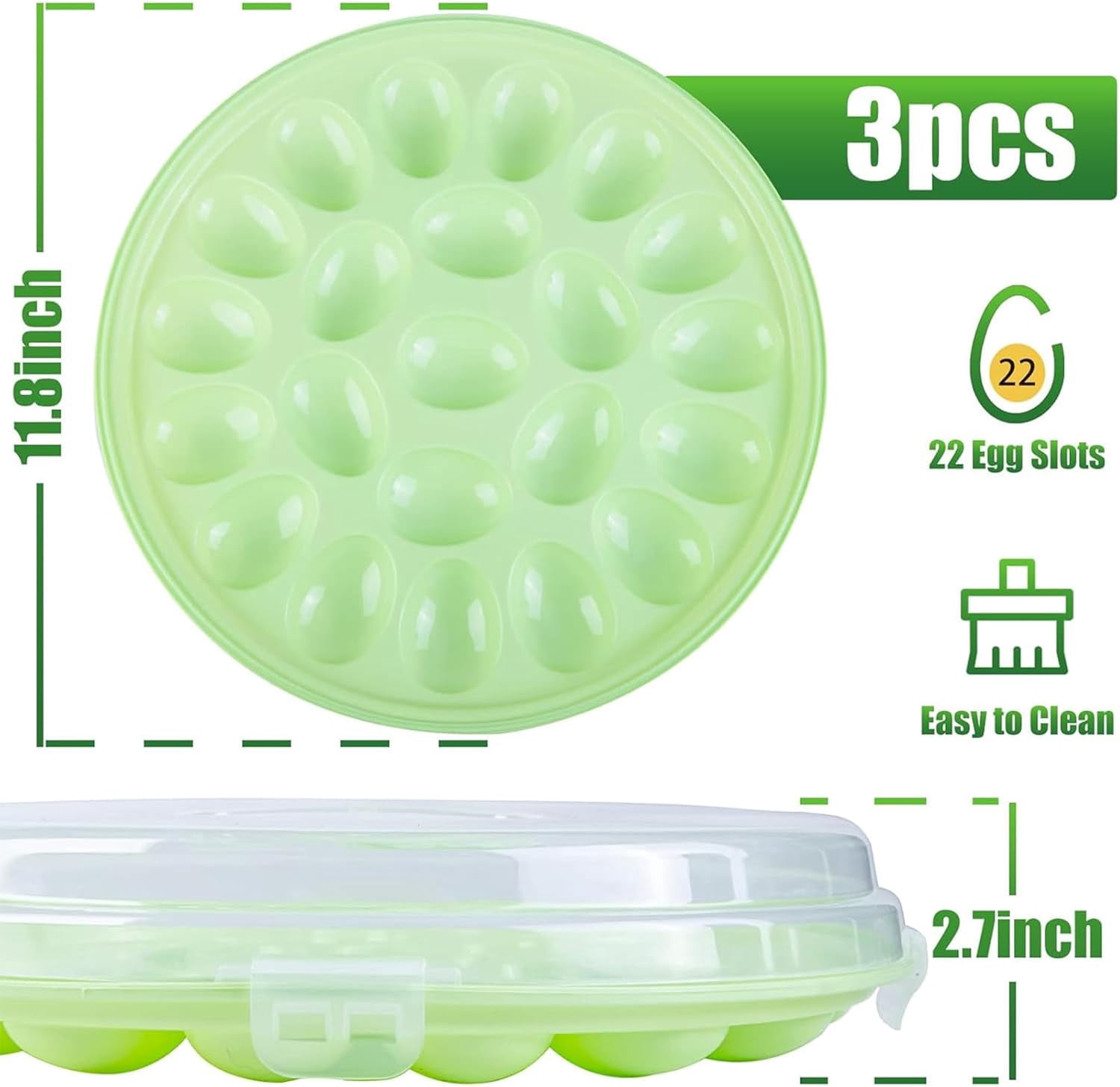 3-piece set with lid devil egg dish and tray -66 egg troughs, suitable for parties and home kitchens