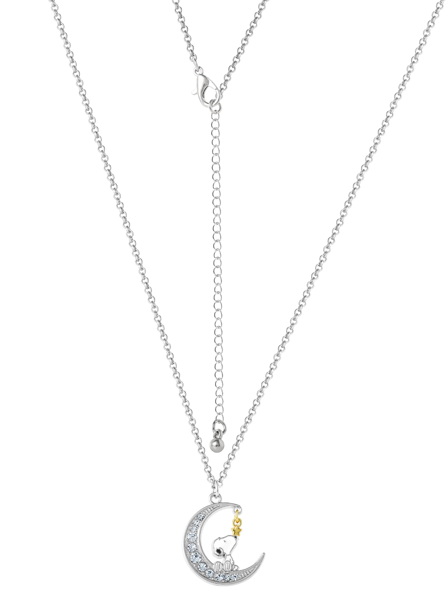 Peanuts Snoopy Moon & Star Pendant Necklace with Adjustable Chain for Versatile Wear