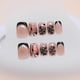 thumbnail image 2 of Uñas postizas negras con punta francesa y diseño de mariposa ojo de gato, cuadradas, acrílicas, con pegamento, 24 unidades., 2 of 5