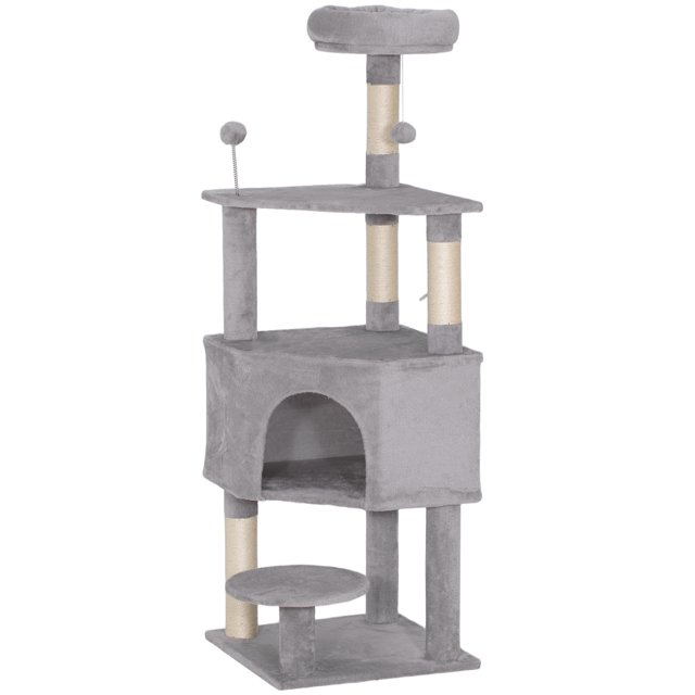 CoSoTower 54 Inch Cat Tree with Large Condo, Top Perch, Sisal Scratching Posts, Dangling Toy Ball,Light Grey