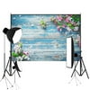 SAYFUT 7x5ft Christmas Backdrop Indoor Champagne Flowers Backdrops Wood Floor and Blue Romantic Wall Photography Background for Wedding Party Decoration Studio Props