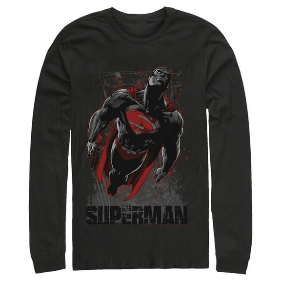 Men's Superman Flight Looking On Long Sleeve Shirt Black Small