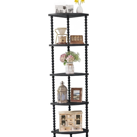 Corner Shelf with 5-Tier Corner Bookshelf, 51'' 22 Pounds, Black