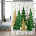 thumbnail image 2 of Christmas Tree Bathroom Shower Curtain Winter Snowflakes Green Gold Tree Stars Waterproof Washable Shower Curtains for Bathtub Bath Decor with Grommets and Hook 54 X 78 Inch, 2 of 8
