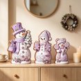 thumbnail image 5 of Lilixerw Christmas Snowman Figurine Set of 3 purple with Hats Scarves Christmas Tree Gingerbread for Shelf Mantel Holiday Seasonal Home Decoration, 5 of 6