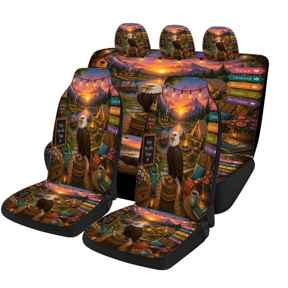 Verolix Eagle Scenic Mesh Fabric Car Seat Covers – Universal Fit SUV, Truck, Van, 5-Piece Set, Front & Rear Protection, Cozy & Durable