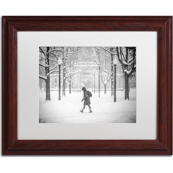 Trademark Fine Art "Winter Campus" Canvas Art by Jason Shaffer, White Matte, Wood Frame