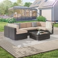 thumbnail image 1 of ACEGOSES Patio Furniture Set,7-Piece Outdoor Rattan Sectional Sofa Sets,PE Wicker for Patio,Deck and Yard,Brown&Sand, 1 of 8