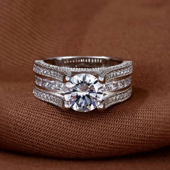 Bow Jewelry 1.37 Ct Round Brilliant Cut Moissanite Engagement Ring - Wedding Ring - 14K White Gold Plated Ring - Luxurious Anniversary Channel Set Ring