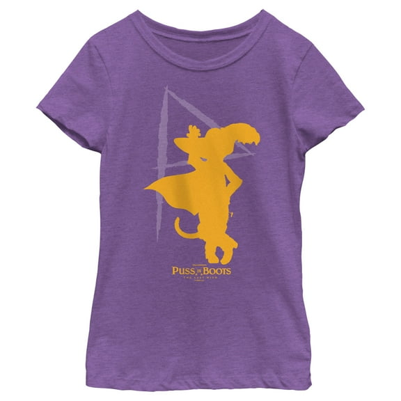 Girl's Puss in Boots: The Last Wish Yellow Silhouette Graphic Tee Purple Berry Small