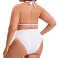 thumbnail image 4 of Agnes Orinda Women's Plus Size Bikini Set Ribbed Two Piece Bathing Swimsuits Halter Pearl Strap Triangle Top with High Waisted Shorts 1X White, 4 of 8
