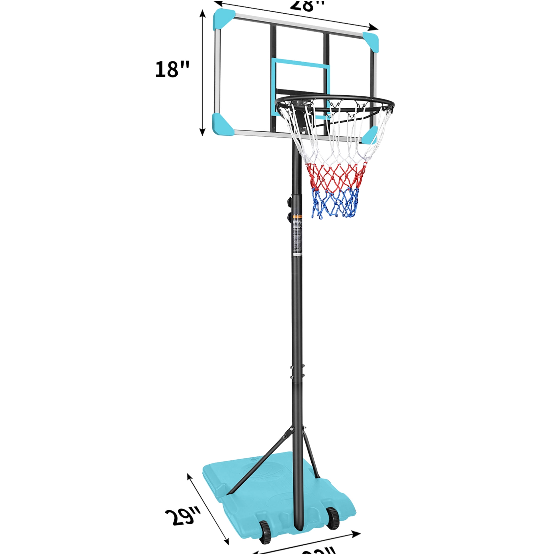 JERFIT 5.6ft-7ft Height Adjustable Portable Basketball Hoop with Wheels, 28" Backboard, Indoor Outdoor Use for Kids Youth Teenagers, Blue
